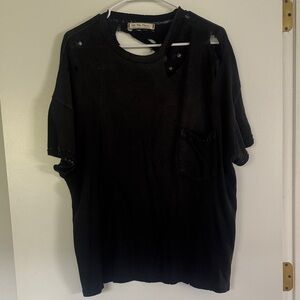 We The Free Black Distressed Short Sleeve Tee